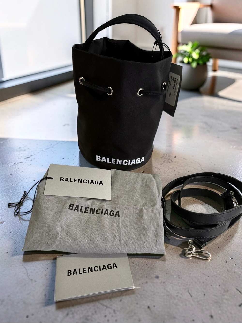 NWT Balenciaga Wheel XS Nylon Bucket Bag Black